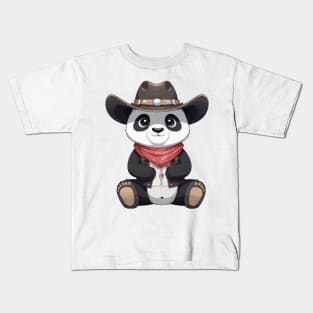 Cute Kawaii Cowboy Panda Kids T-Shirt